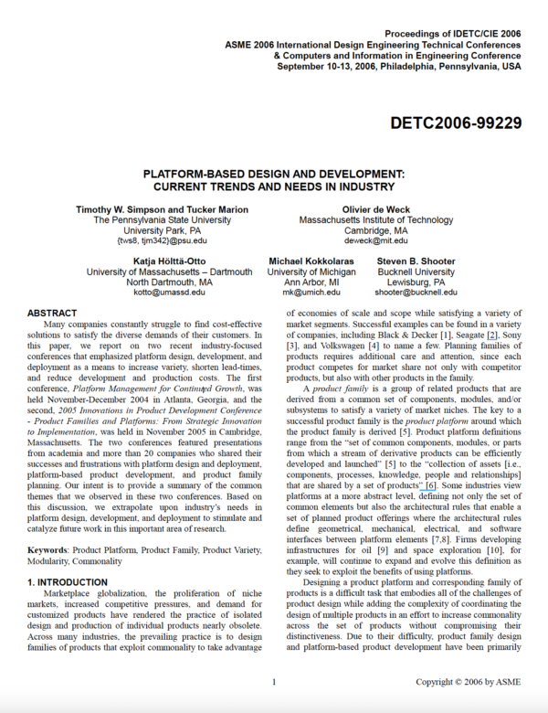 Article: PLATFORM-BASED DESIGN AND DEVELOPMENT: CURRENT TRENDS AND NEEDS IN INDUSTRY