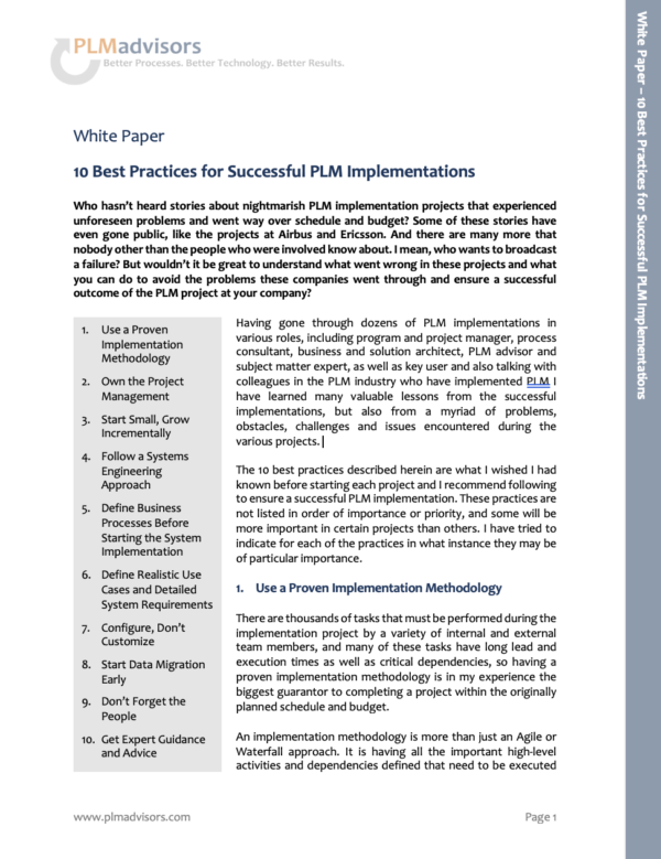 White Paper - 10 Best Practices for Successful PLM Implementations